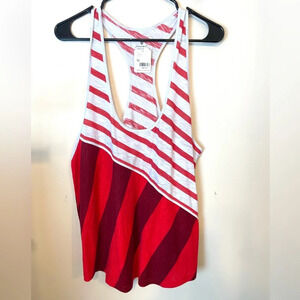 Free People Movement | Women’s Red White Diagonal Striped Racerback Tank Medium